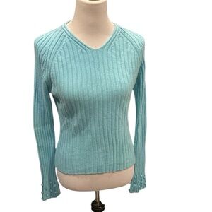 Shushu Sky Blue Wool Blend V-Neck Sweater